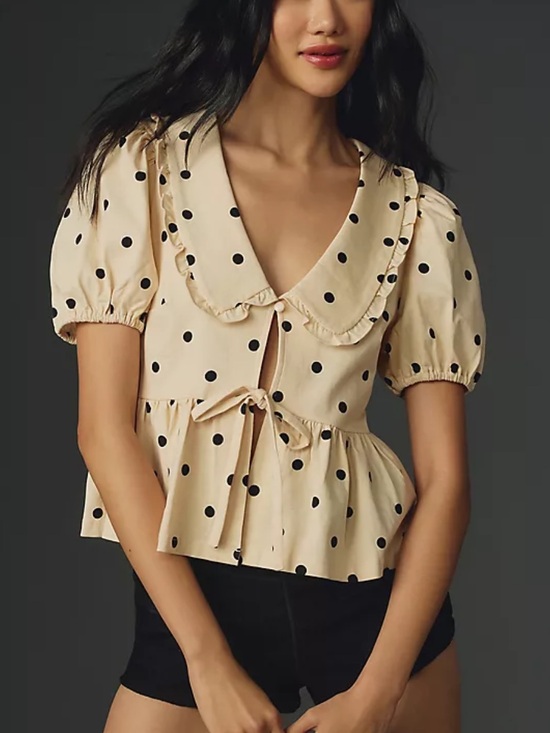Anthropologie Tops - PORRIDGE ANTHROPOLOGIE WOMENS GWEN POLKA DOT SHORT SLEEVE PEPLUM BLOUSE MEDIUM